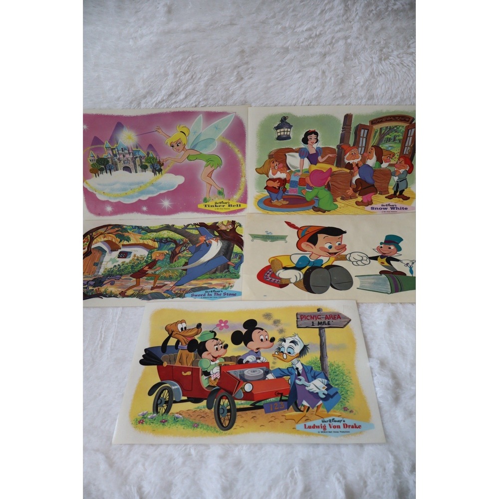 Walt Disney Placemat Vtg Snow White, Pinocchio, Tinker Bell, Von Drake Lot Of 5